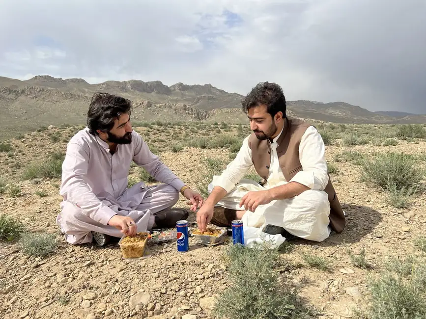 Friends camping on a road trip